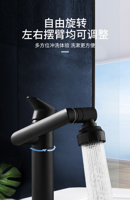 Czarny kran umywalkowy z ciepłą/zimną wodą i obrotową baterią - Wianko - 12