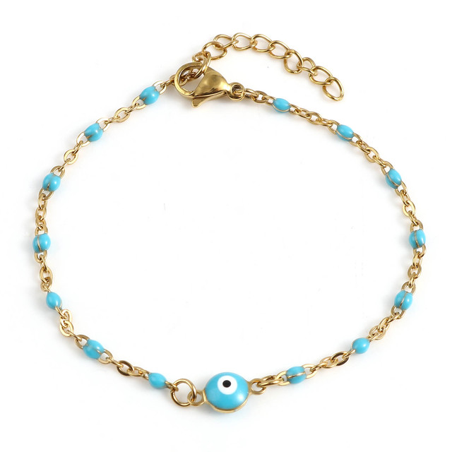 Wintage bransoletka Evil Eye dla kobiet i mężczyzn, biżuteria ręczna z kolorowymi emaliowanymi ogniwowymi ze stali nierdzewnej, łańcuch kablowy - bransoletki Anklet prezent - Wianko - 5