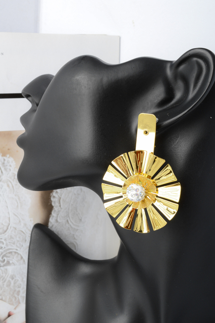 Kolczyki klipsy z kryształem cyrkon, wzór kwiatowy, duży rozmiar, biżuteria dla kobiet - Wianko - 4