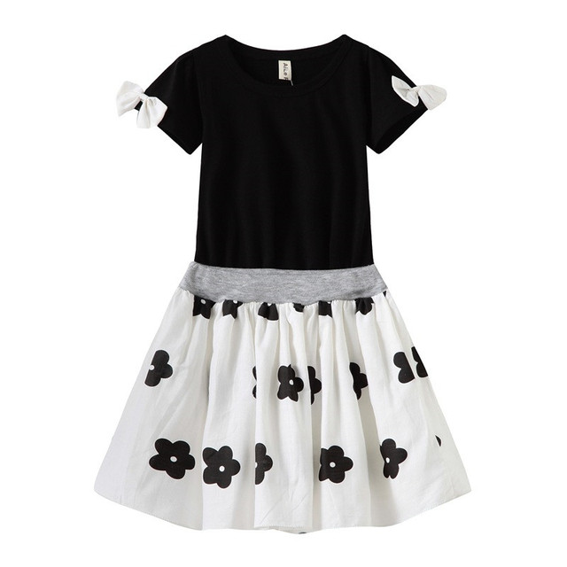 Zestaw ubrań dla dziewczynki z 2020 r. - czarna bluzka z krótkim rękawem i spódnica Tutu z wzorem kwiatowym - Wianko - 4