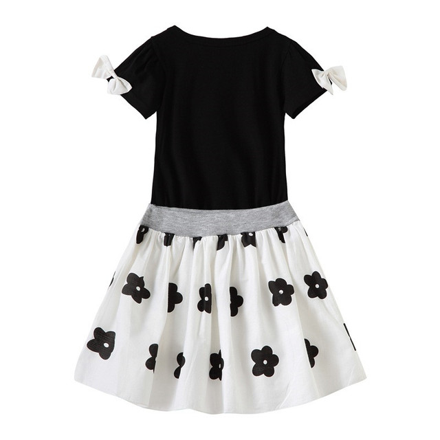 Zestaw ubrań dla dziewczynki z 2020 r. - czarna bluzka z krótkim rękawem i spódnica Tutu z wzorem kwiatowym - Wianko - 5