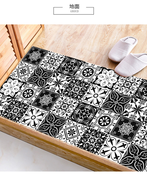 Naklejki ścienne 10 sztuk czarno-białe matowe płytki, do kuchni, łazienki, szafy, podłogi - Peel & Stick Wallpaper - Wianko - 11