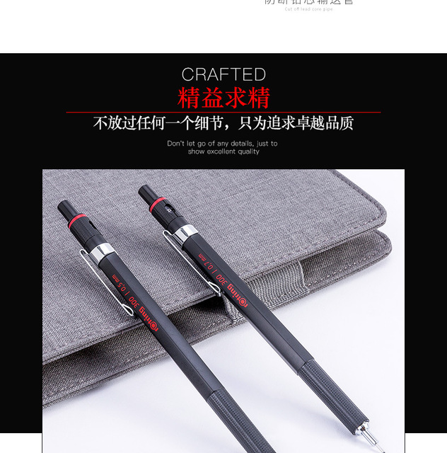 Rotring 300 - ołówek mechaniczny 0.5/0.7/2.0mm, metalowy uchwyt, czarny, szkolne kredki projektowe - Wianko - 10
