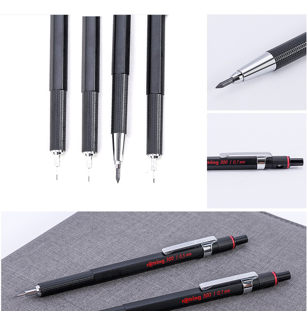 Rotring 300 - ołówek mechaniczny 0.5/0.7/2.0mm, metalowy uchwyt, czarny, szkolne kredki projektowe - Wianko - 13