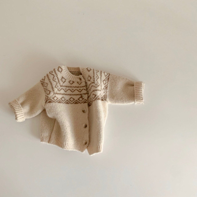 Dziecięcy sweter Retro z wzorem w kratkę i diamentami dla dziewczynek i chłopców - Wianko - 12