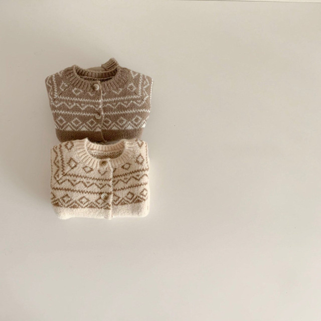 Dziecięcy sweter Retro z wzorem w kratkę i diamentami dla dziewczynek i chłopców - Wianko - 8