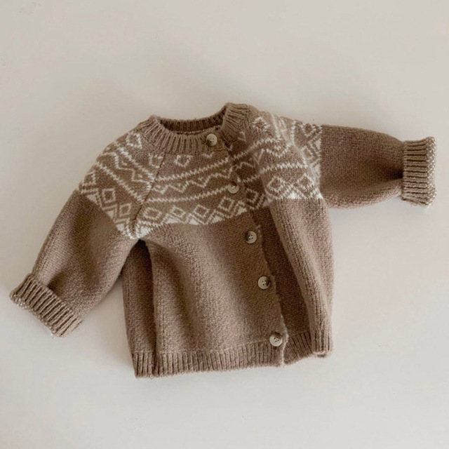 Dziecięcy sweter Retro z wzorem w kratkę i diamentami dla dziewczynek i chłopców - Wianko - 14
