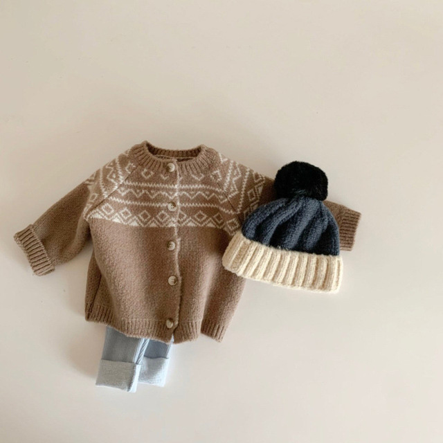 Dziecięcy sweter Retro z wzorem w kratkę i diamentami dla dziewczynek i chłopców - Wianko - 9