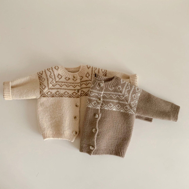 Dziecięcy sweter Retro z wzorem w kratkę i diamentami dla dziewczynek i chłopców - Wianko - 7