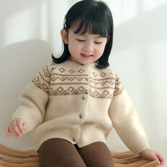 Dziecięcy sweter Retro z wzorem w kratkę i diamentami dla dziewczynek i chłopców - Wianko - 2