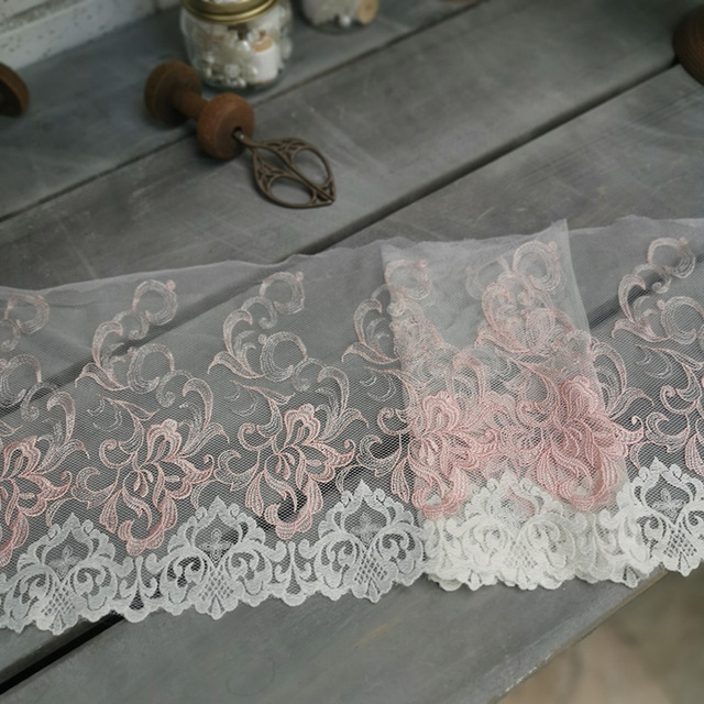 Koronka z haftem ażurowym 1M w trzech kolorach do sukni ślubnej - różowa, biała, szara, 22cm szerokości - Wianko - 7