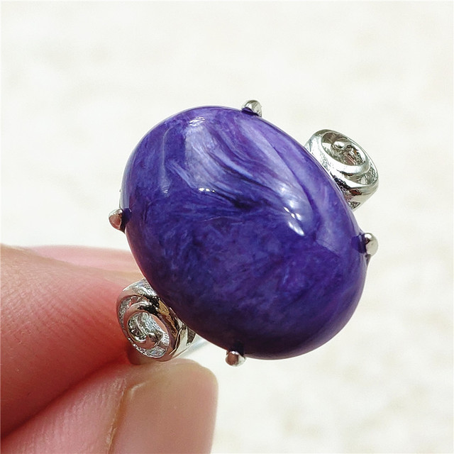 Pierścień regulowany z naturalnym fioletowym Charoite, srebro 925, biżuteria AAAA - Wianko - 6