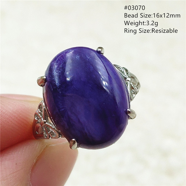 Pierścień regulowany z naturalnym fioletowym Charoite, srebro 925, biżuteria AAAA - Wianko - 29