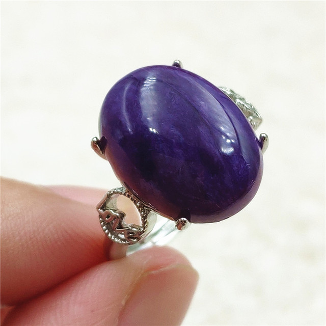 Pierścień regulowany z naturalnym fioletowym Charoite, srebro 925, biżuteria AAAA - Wianko - 58
