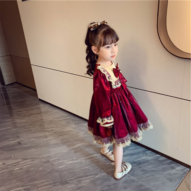 Sukienka Jesienno-Zimowa Baby Lolita Girl Kawaii dla Dziewczynek - Księżniczka, Czerwona, Aksamitna - Nowy Rok 2022 - Wianko - 10