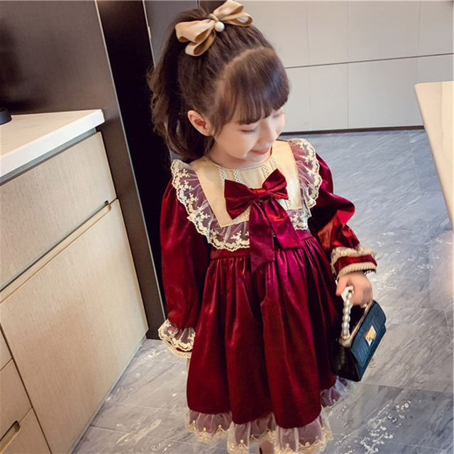Sukienka Jesienno-Zimowa Baby Lolita Girl Kawaii dla Dziewczynek - Księżniczka, Czerwona, Aksamitna - Nowy Rok 2022 - Wianko - 7