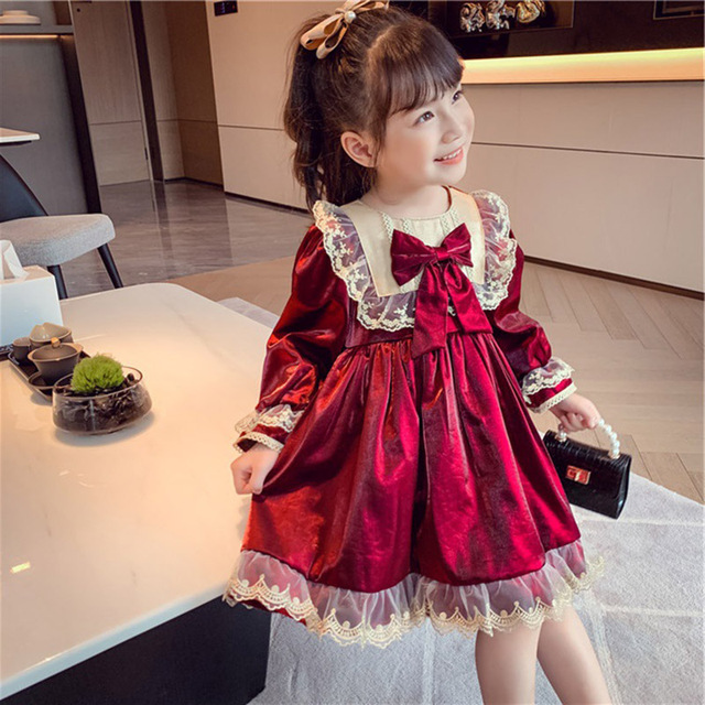 Sukienka Jesienno-Zimowa Baby Lolita Girl Kawaii dla Dziewczynek - Księżniczka, Czerwona, Aksamitna - Nowy Rok 2022 - Wianko - 17