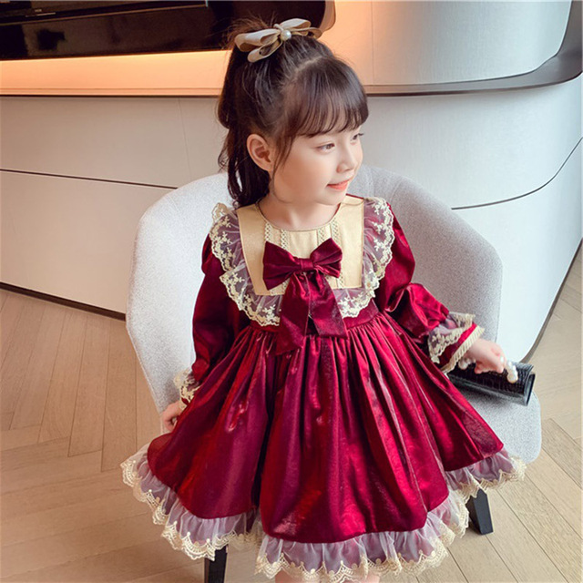 Sukienka Jesienno-Zimowa Baby Lolita Girl Kawaii dla Dziewczynek - Księżniczka, Czerwona, Aksamitna - Nowy Rok 2022 - Wianko - 8