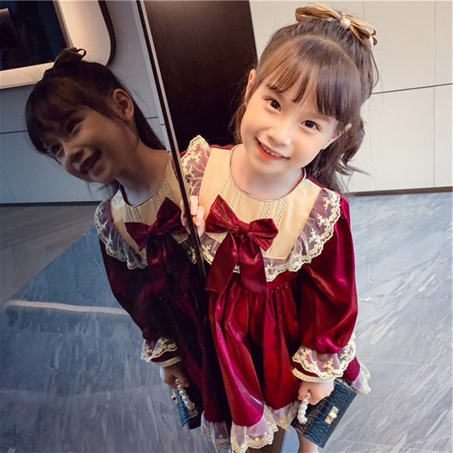 Sukienka Jesienno-Zimowa Baby Lolita Girl Kawaii dla Dziewczynek - Księżniczka, Czerwona, Aksamitna - Nowy Rok 2022 - Wianko - 14