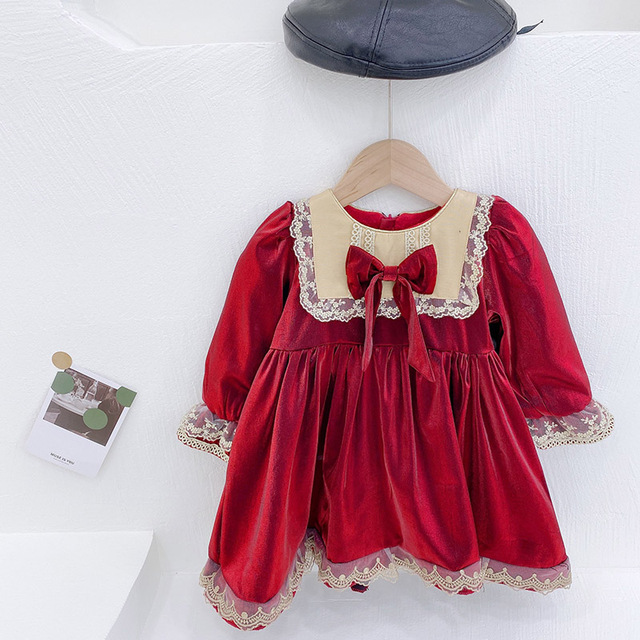 Sukienka Jesienno-Zimowa Baby Lolita Girl Kawaii dla Dziewczynek - Księżniczka, Czerwona, Aksamitna - Nowy Rok 2022 - Wianko - 2