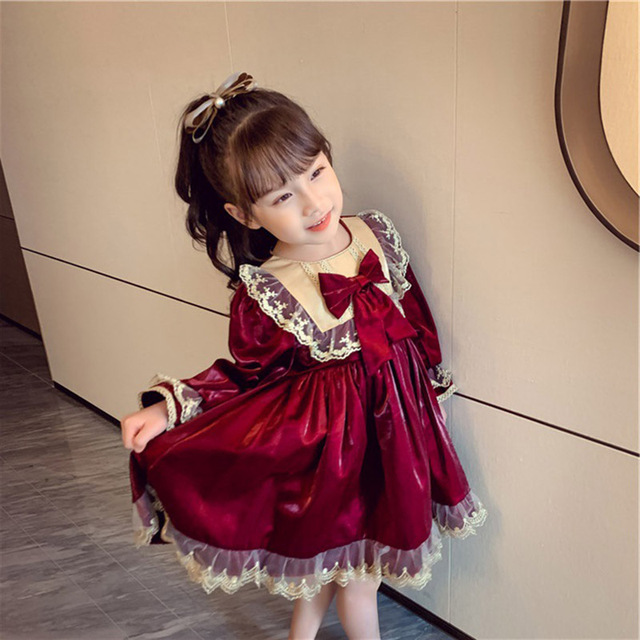 Sukienka Jesienno-Zimowa Baby Lolita Girl Kawaii dla Dziewczynek - Księżniczka, Czerwona, Aksamitna - Nowy Rok 2022 - Wianko - 9