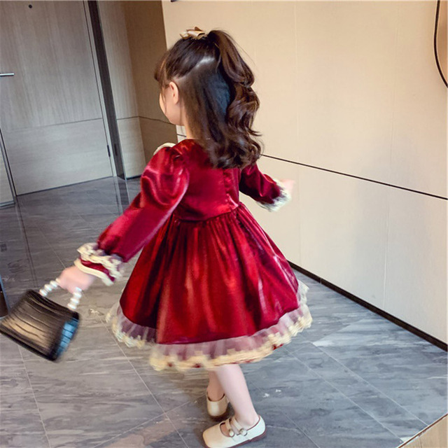 Sukienka Jesienno-Zimowa Baby Lolita Girl Kawaii dla Dziewczynek - Księżniczka, Czerwona, Aksamitna - Nowy Rok 2022 - Wianko - 16