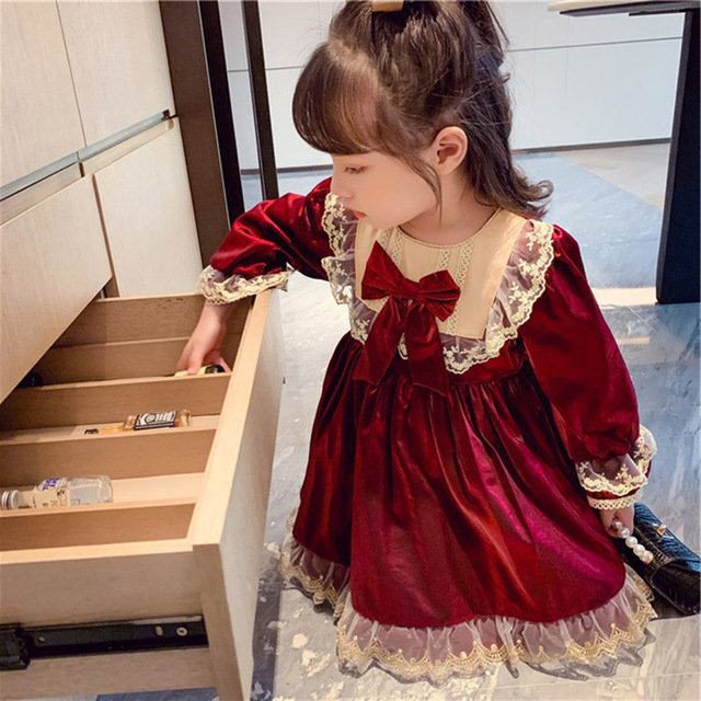 Sukienka Jesienno-Zimowa Baby Lolita Girl Kawaii dla Dziewczynek - Księżniczka, Czerwona, Aksamitna - Nowy Rok 2022 - Wianko - 13