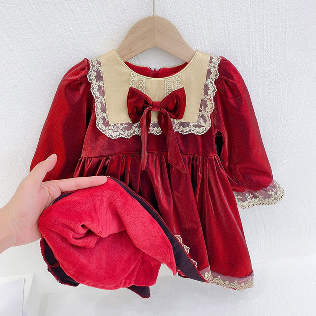 Sukienka Jesienno-Zimowa Baby Lolita Girl Kawaii dla Dziewczynek - Księżniczka, Czerwona, Aksamitna - Nowy Rok 2022 - Wianko - 5