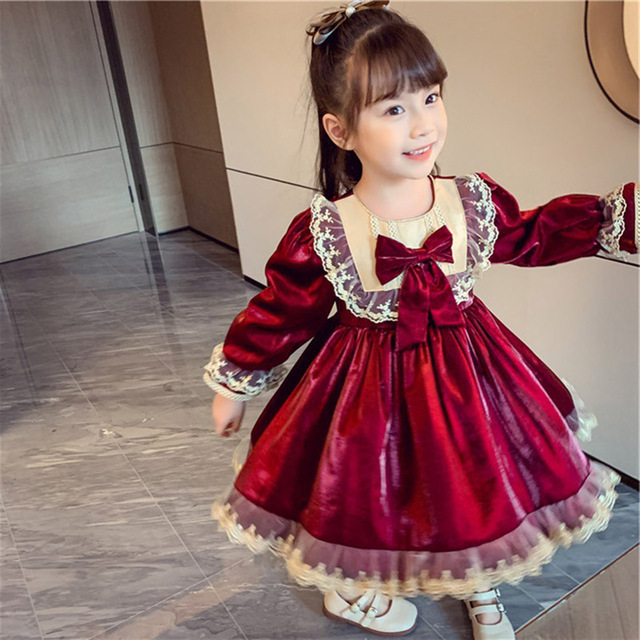 Sukienka Jesienno-Zimowa Baby Lolita Girl Kawaii dla Dziewczynek - Księżniczka, Czerwona, Aksamitna - Nowy Rok 2022 - Wianko - 6