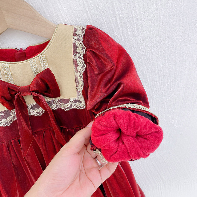Sukienka Jesienno-Zimowa Baby Lolita Girl Kawaii dla Dziewczynek - Księżniczka, Czerwona, Aksamitna - Nowy Rok 2022 - Wianko - 4