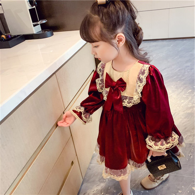 Sukienka Jesienno-Zimowa Baby Lolita Girl Kawaii dla Dziewczynek - Księżniczka, Czerwona, Aksamitna - Nowy Rok 2022 - Wianko - 15