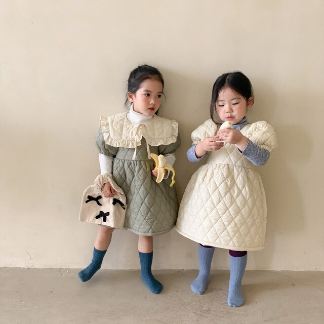 Sukienka pikowana dla dzieci z krótkim rękawem, idealna na jesień i zimę - dostępna w koreańskim stylu z ocieplaną bawełnianą Princess Dress - Wianko - 6