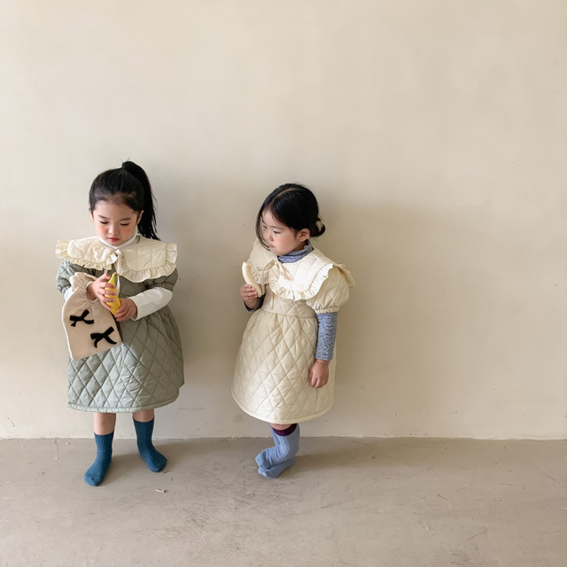 Sukienka pikowana dla dzieci z krótkim rękawem, idealna na jesień i zimę - dostępna w koreańskim stylu z ocieplaną bawełnianą Princess Dress - Wianko - 4