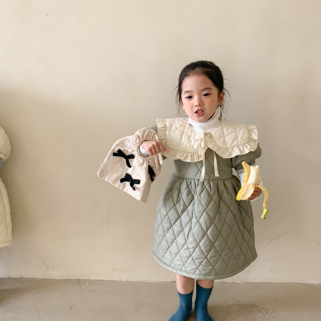 Sukienka pikowana dla dzieci z krótkim rękawem, idealna na jesień i zimę - dostępna w koreańskim stylu z ocieplaną bawełnianą Princess Dress - Wianko - 10