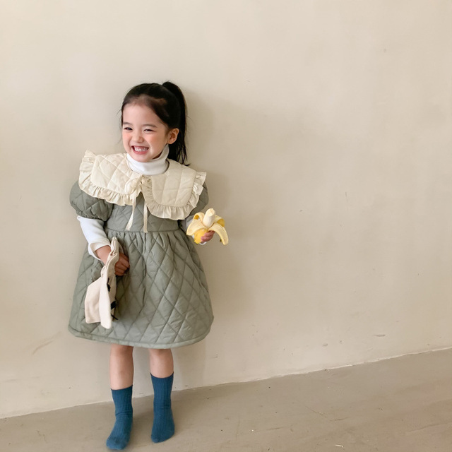 Sukienka pikowana dla dzieci z krótkim rękawem, idealna na jesień i zimę - dostępna w koreańskim stylu z ocieplaną bawełnianą Princess Dress - Wianko - 13