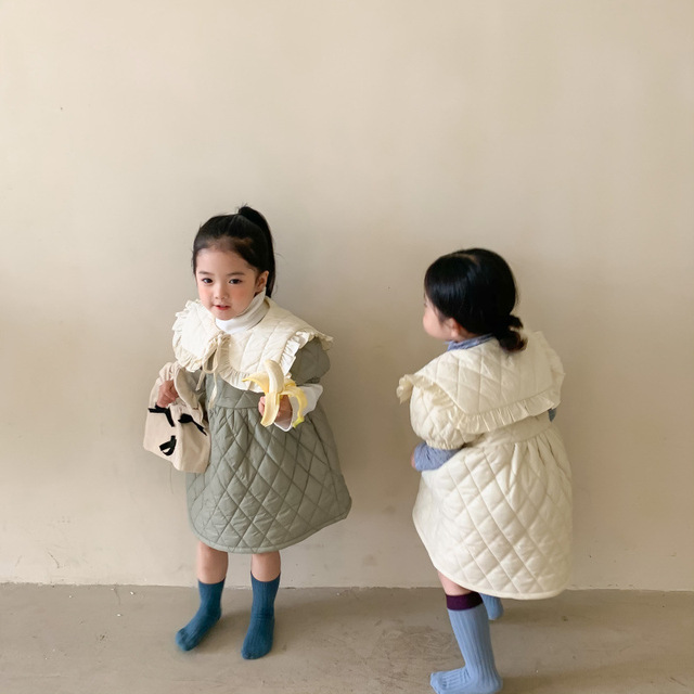 Sukienka pikowana dla dzieci z krótkim rękawem, idealna na jesień i zimę - dostępna w koreańskim stylu z ocieplaną bawełnianą Princess Dress - Wianko - 3