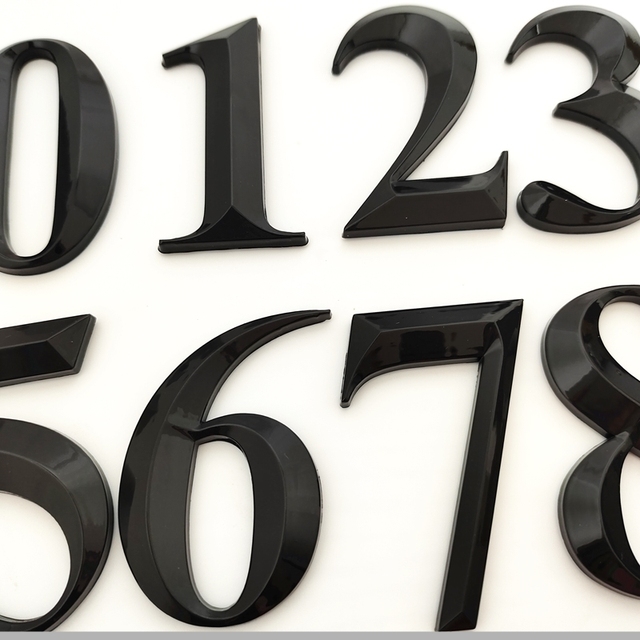 Naklejka z tworzywa sztucznego czarne cyfry 3D, samoprzylepna tablica z numerem domu/hotelu o długości 7 cm - Wianko - 4