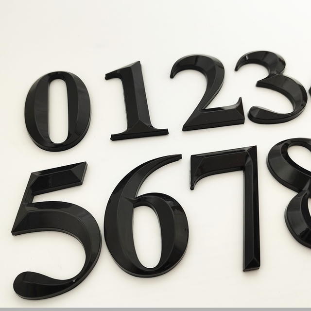 Naklejka z tworzywa sztucznego czarne cyfry 3D, samoprzylepna tablica z numerem domu/hotelu o długości 7 cm - Wianko - 2