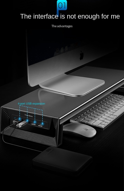 Uchwyt do monitora z USB 2.0, ekspansją biurka i półką na przechowywanie - Wianko - 4