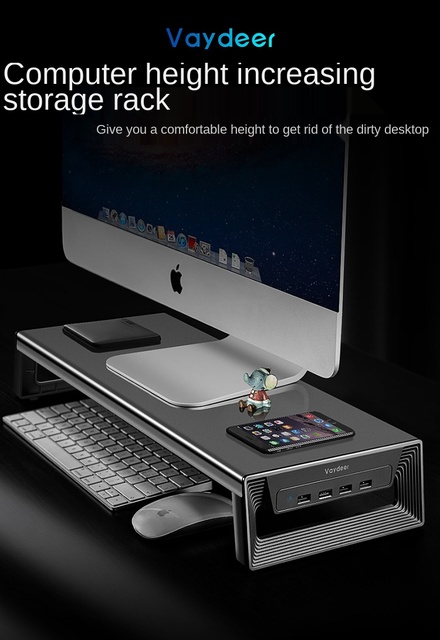 Uchwyt do monitora z USB 2.0, ekspansją biurka i półką na przechowywanie - Wianko - 1