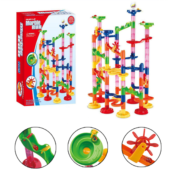 Klocki marmuru Run - 105 sztuk, zabawki edukacyjne DIY, labiryntowe rurki, bloki konstrukcyjne dla dzieci - Wianko - 7