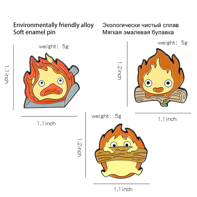 Broszka emaliowana Calcifer - ogień, demon, inspiracja anime, płomień, szpilka dziecięca - Wianko - 1