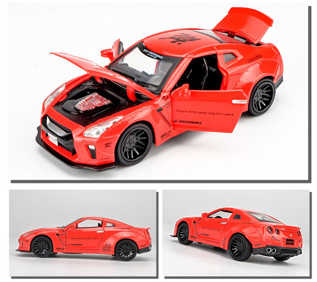 Nissan Skyline Ares GTR R34 R35 Model samochodu sportowego, skala 1:32, wykonany ze stopu, metalowy, zabawkowy pojazd bożonarodzeniowy - Wianko - 8