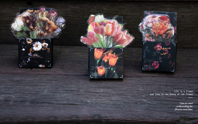 40 sztuk naklejek Vintage INS kwiaty PET Stick dekoracyjne rośliny grzyby pamiętnik Scrapbooking - Wianko - 2