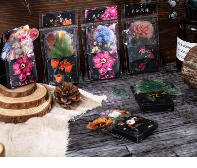 40 sztuk naklejek Vintage INS kwiaty PET Stick dekoracyjne rośliny grzyby pamiętnik Scrapbooking - Wianko - 20