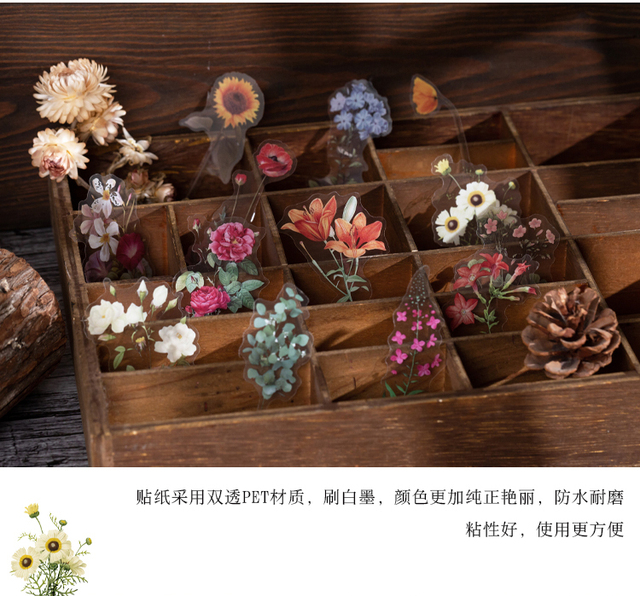 40 sztuk naklejek Vintage INS kwiaty PET Stick dekoracyjne rośliny grzyby pamiętnik Scrapbooking - Wianko - 10
