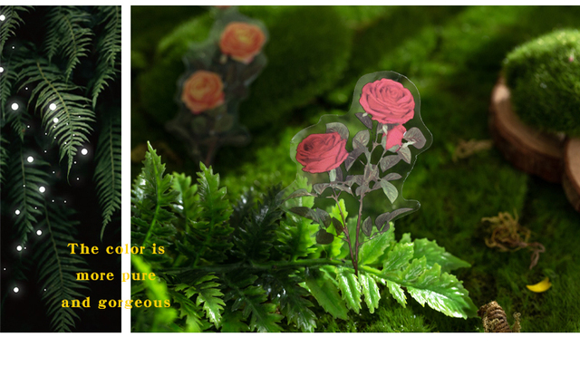 40 sztuk naklejek Vintage INS kwiaty PET Stick dekoracyjne rośliny grzyby pamiętnik Scrapbooking - Wianko - 13