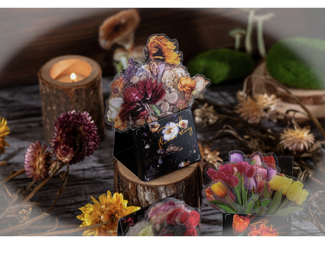 40 sztuk naklejek Vintage INS kwiaty PET Stick dekoracyjne rośliny grzyby pamiętnik Scrapbooking - Wianko - 21