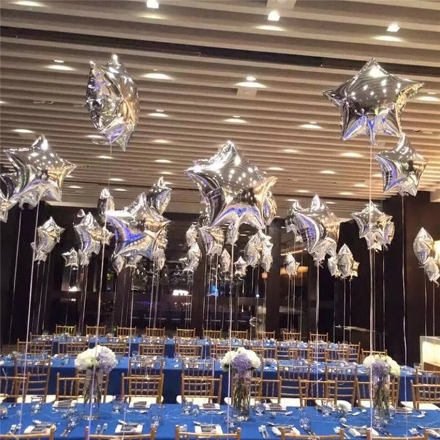 10 Balonów w kształcie gwiazdek 18 cal, różowe, złote, srebrne - folia aluminiowa, dekoracje na przyjęcie urodzinowe, ślubne, 1. zabawka na imprezę - Wianko - 1