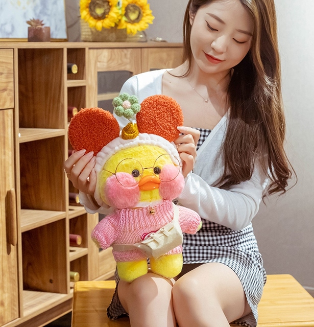 Pluszowa żółta kaczka LaLafanfan Cafe Mimi 30 cm - słodka mięciutka lalka zwierzątko dla dzieci i prezent urodzinowy dla dziewczynki - Wianko - 2